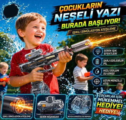 Ateş Efektli Işıklı Otomatik Su Tabancası - 25 cm Şarjlı Elektrikli